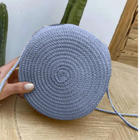 Blue Mini Minimalist Straw Bag - Picture 1 of 4